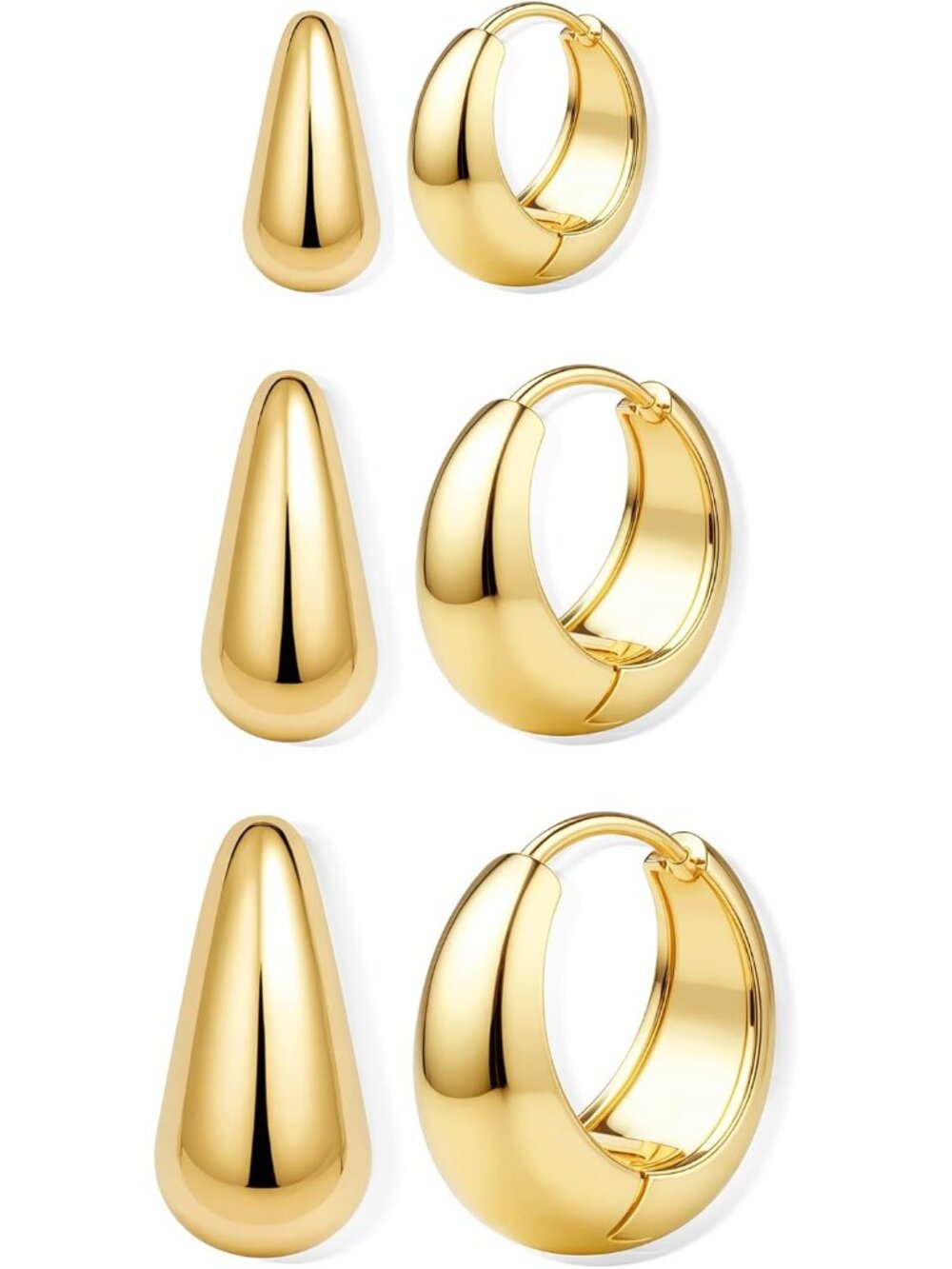 3Pairs 14K Gold Plated Hoop Earrings Set for Women Chunky Earring Silver Plated